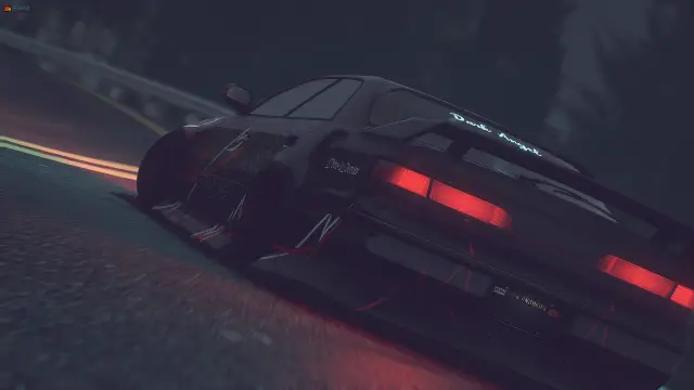 Silvia drifting at night, tail lights streaking