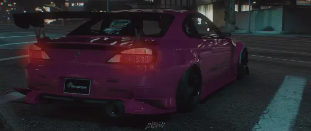 Pink widebody Silvia with a big rear wing